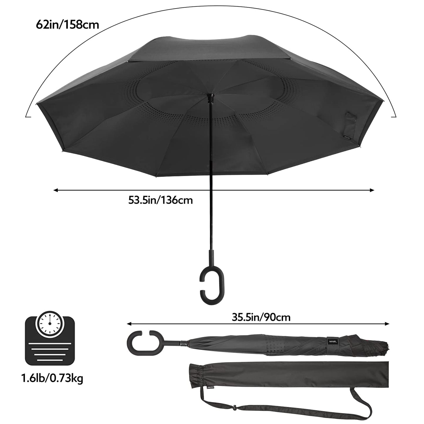 G4Free 62 Inch Large Inverted Reverse Umbrella with C-Shaped Handle