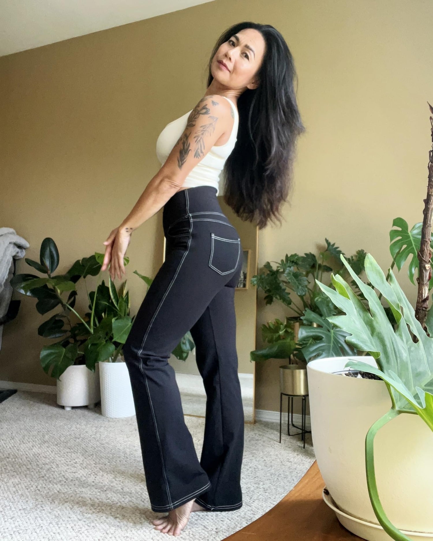 Casual Crossover High Waist Multiple Pockets Flare Pants