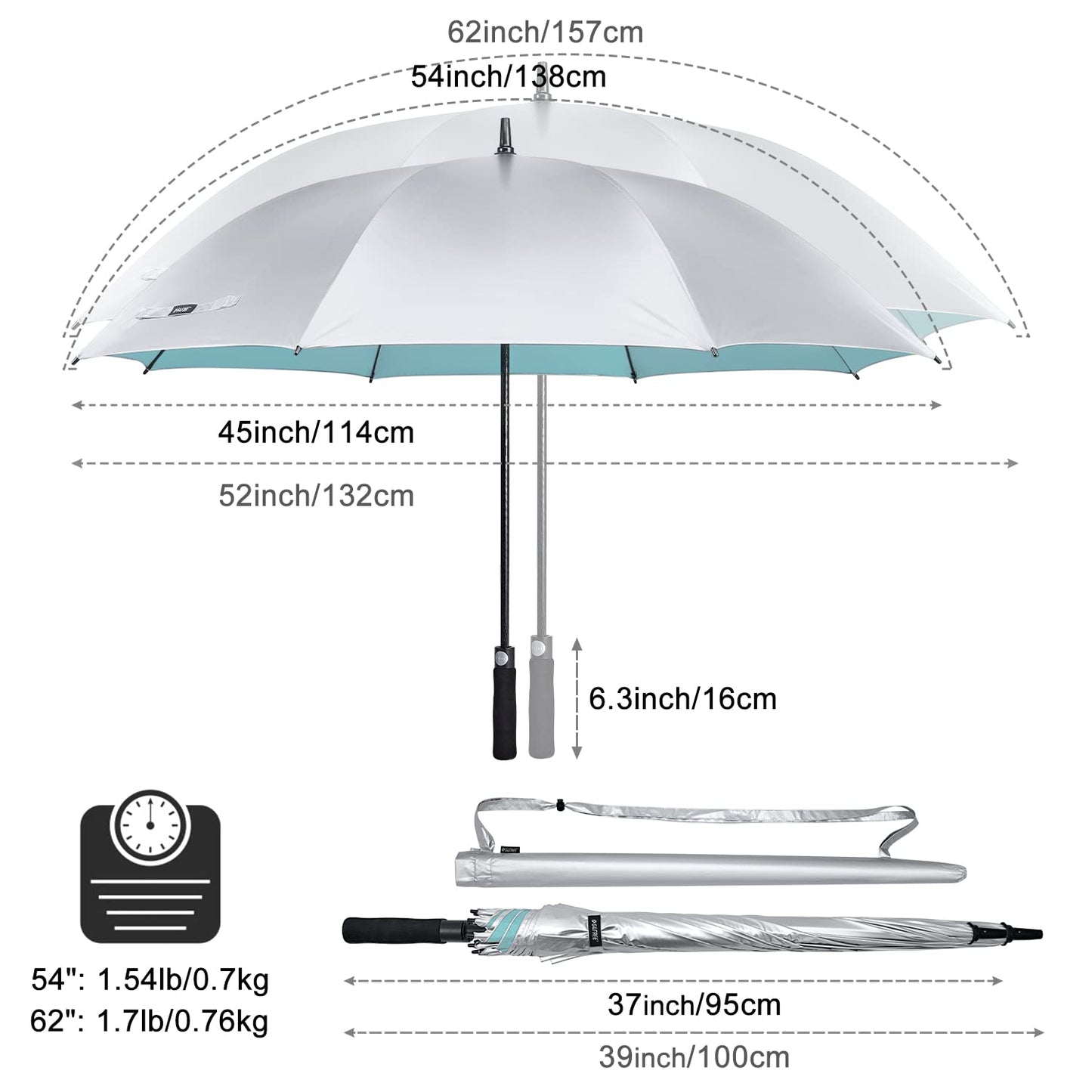 G4Free 54/62 Inch Windproof UV Protection Golf Umbrella