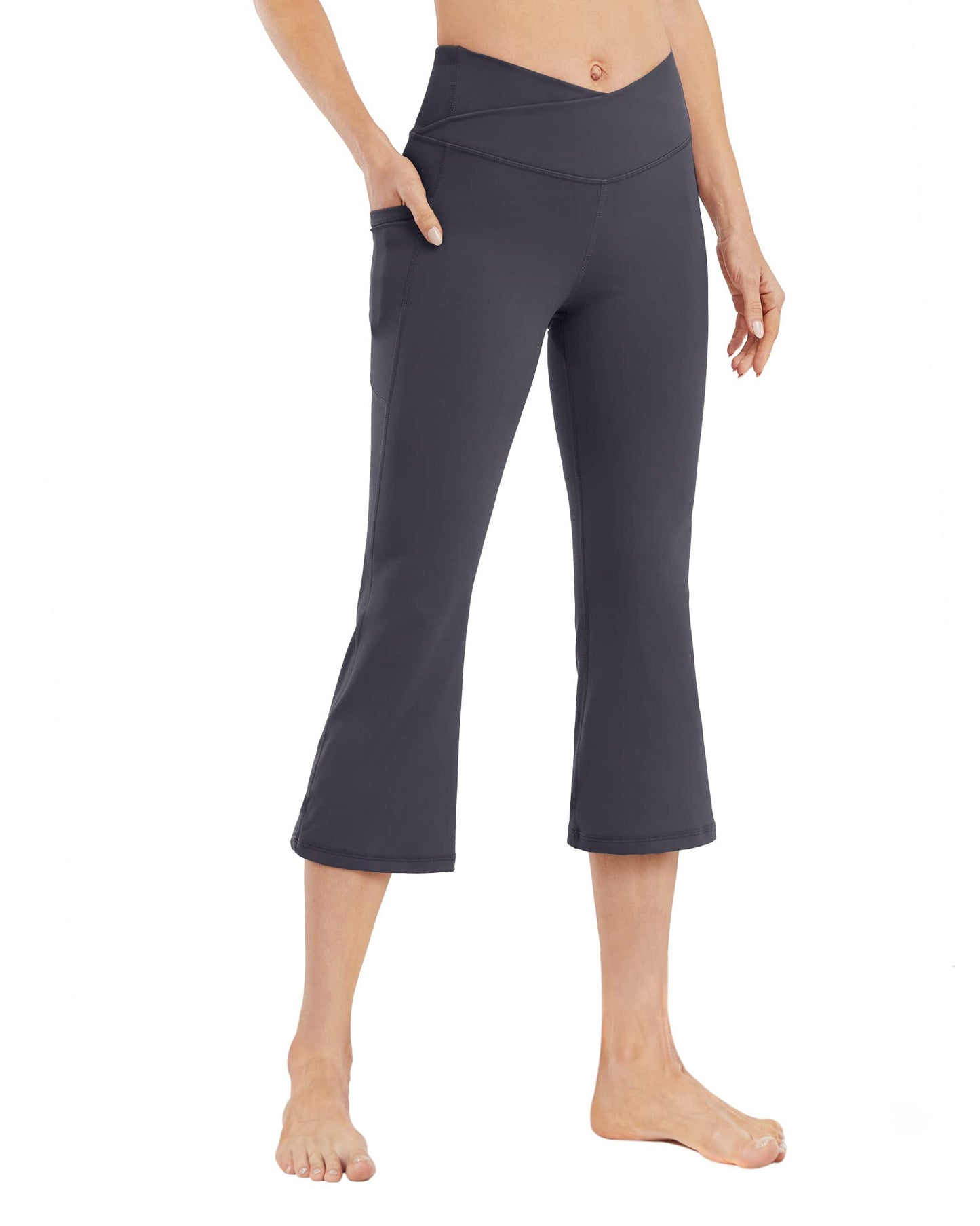 G4Free Bootcut Capris for Women Flare Yoga Pants with Pockets