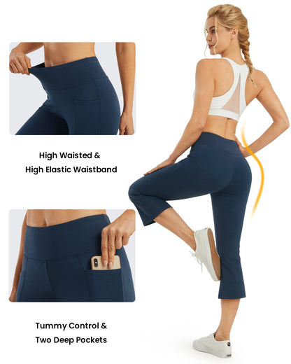 G4Free Bootcut Capris for Women Flare Yoga Pants with Pockets