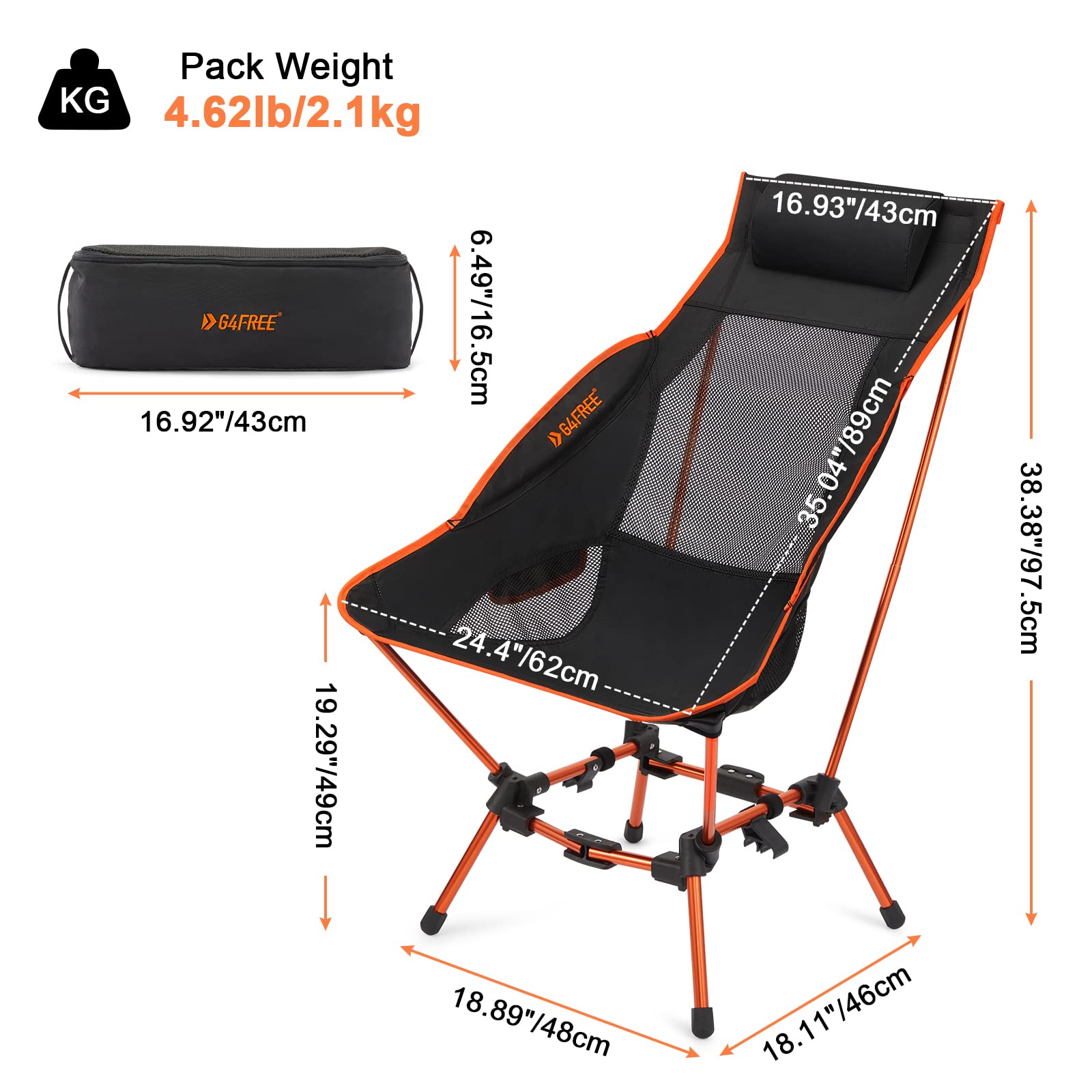  G4Free Folding Camp Chair High Back Lightweight Camping Chair