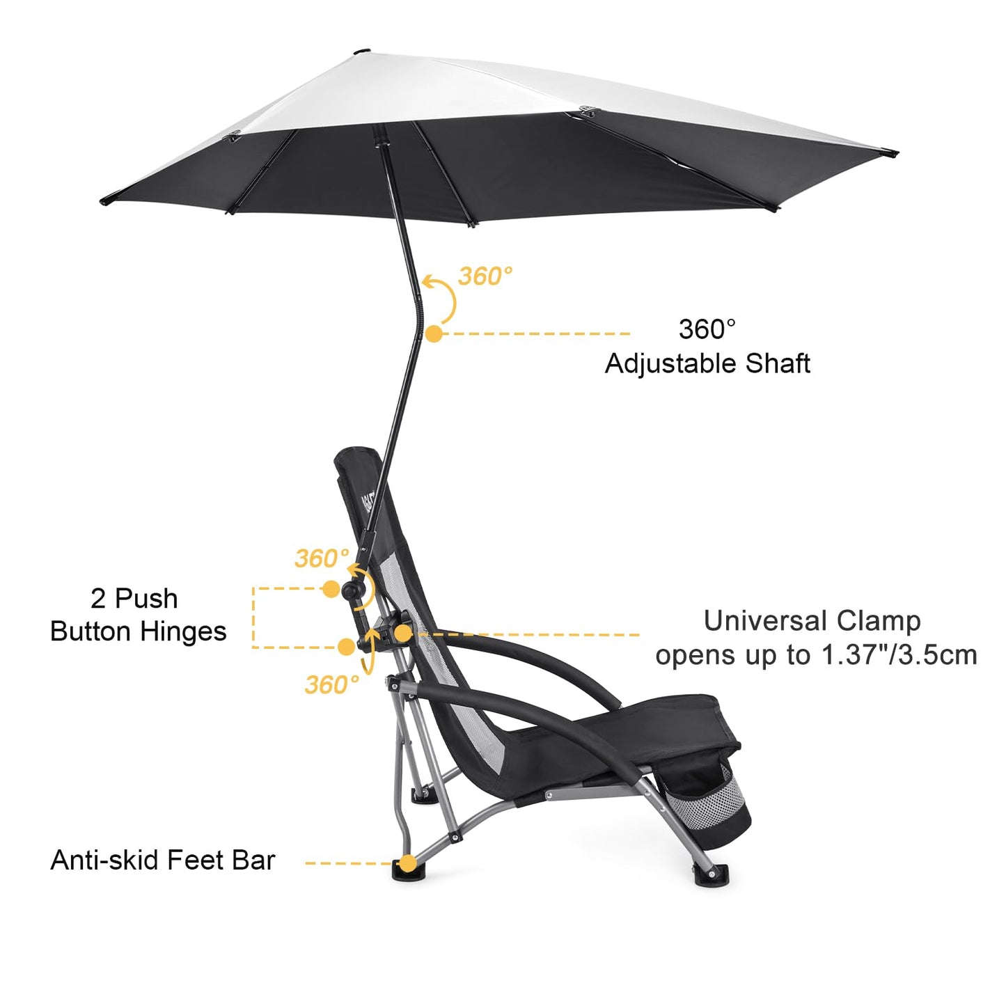 G4Free Beach Chair with UPF 50+ Adjustable Beach Umbrella