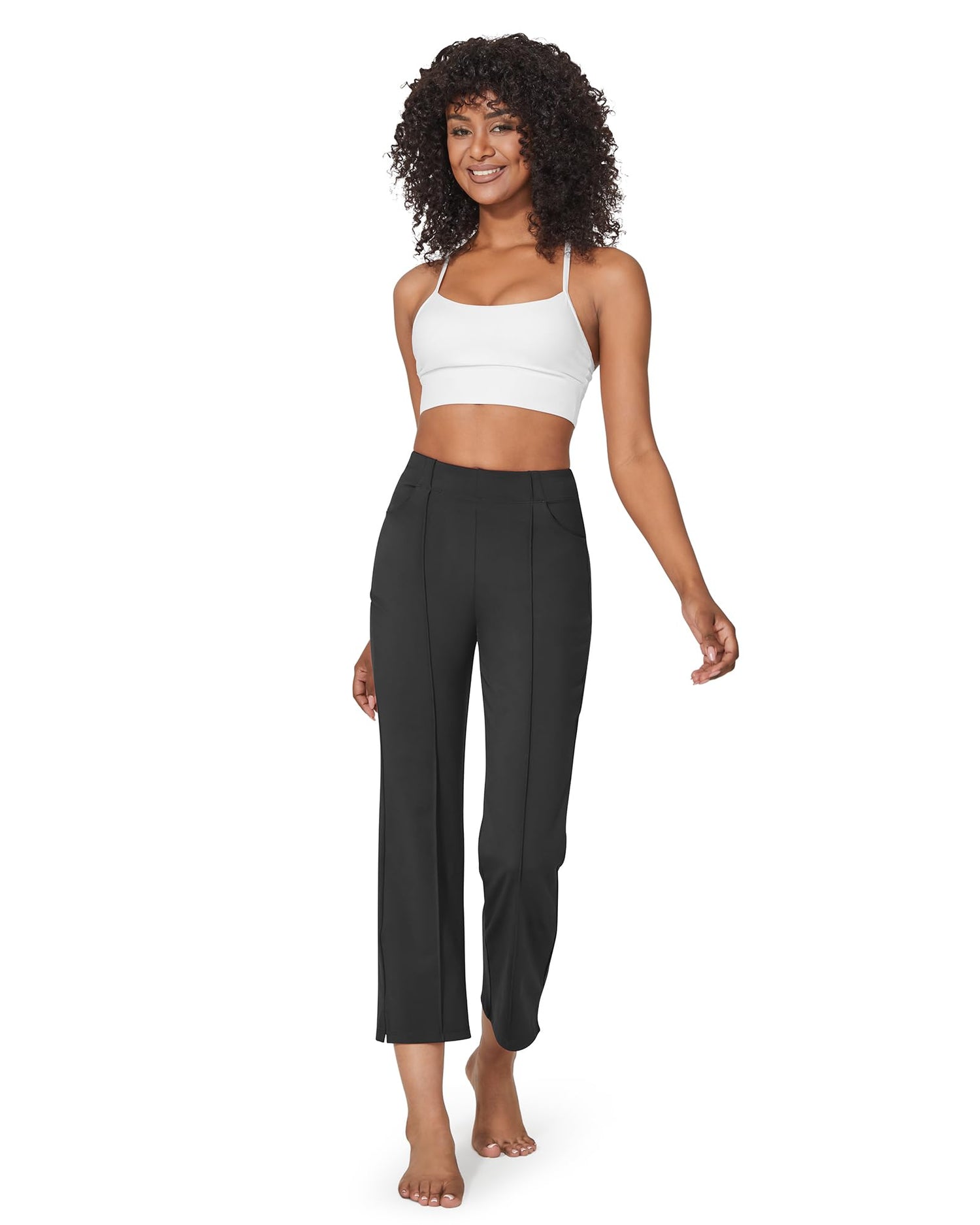 Stretch Mid-Waist Pockets Flare Business Casual Pants