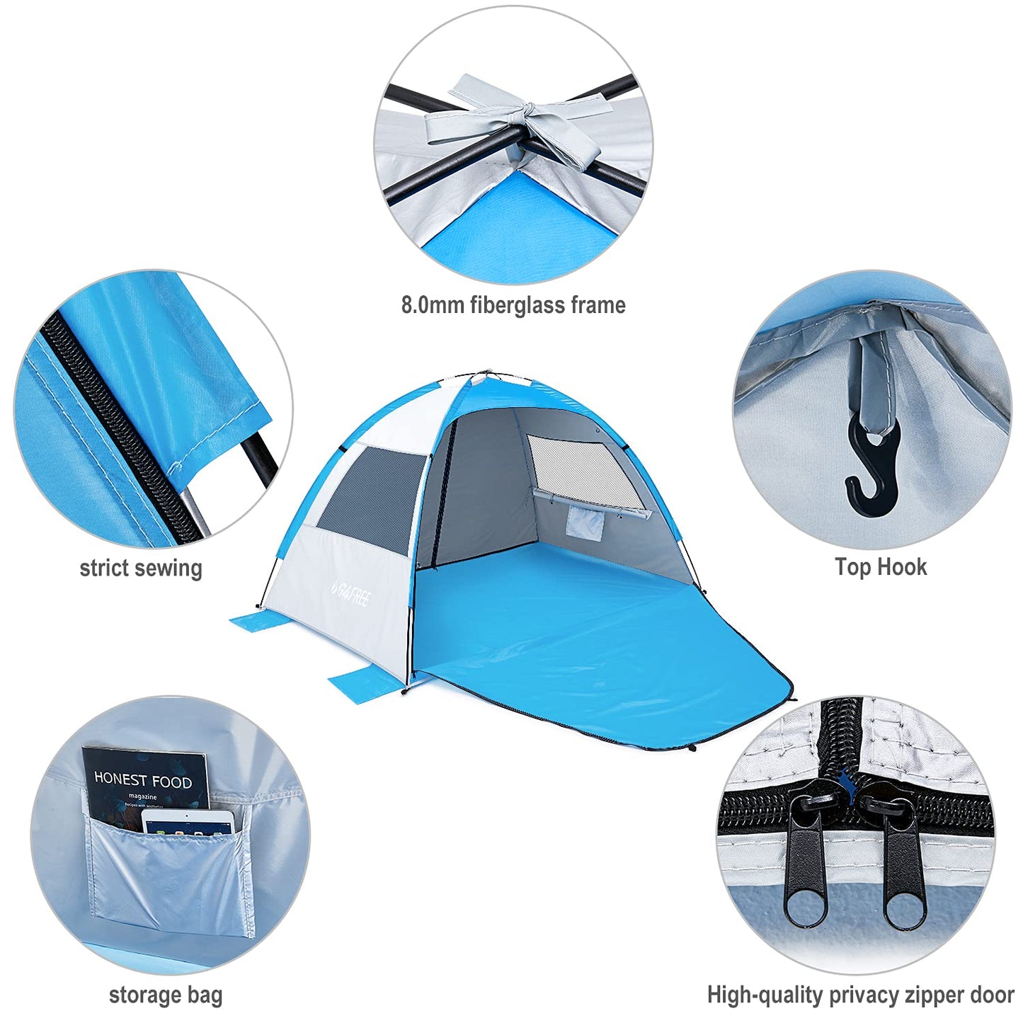 G4Free Large Pop up Beach Tent for 3-4 Person