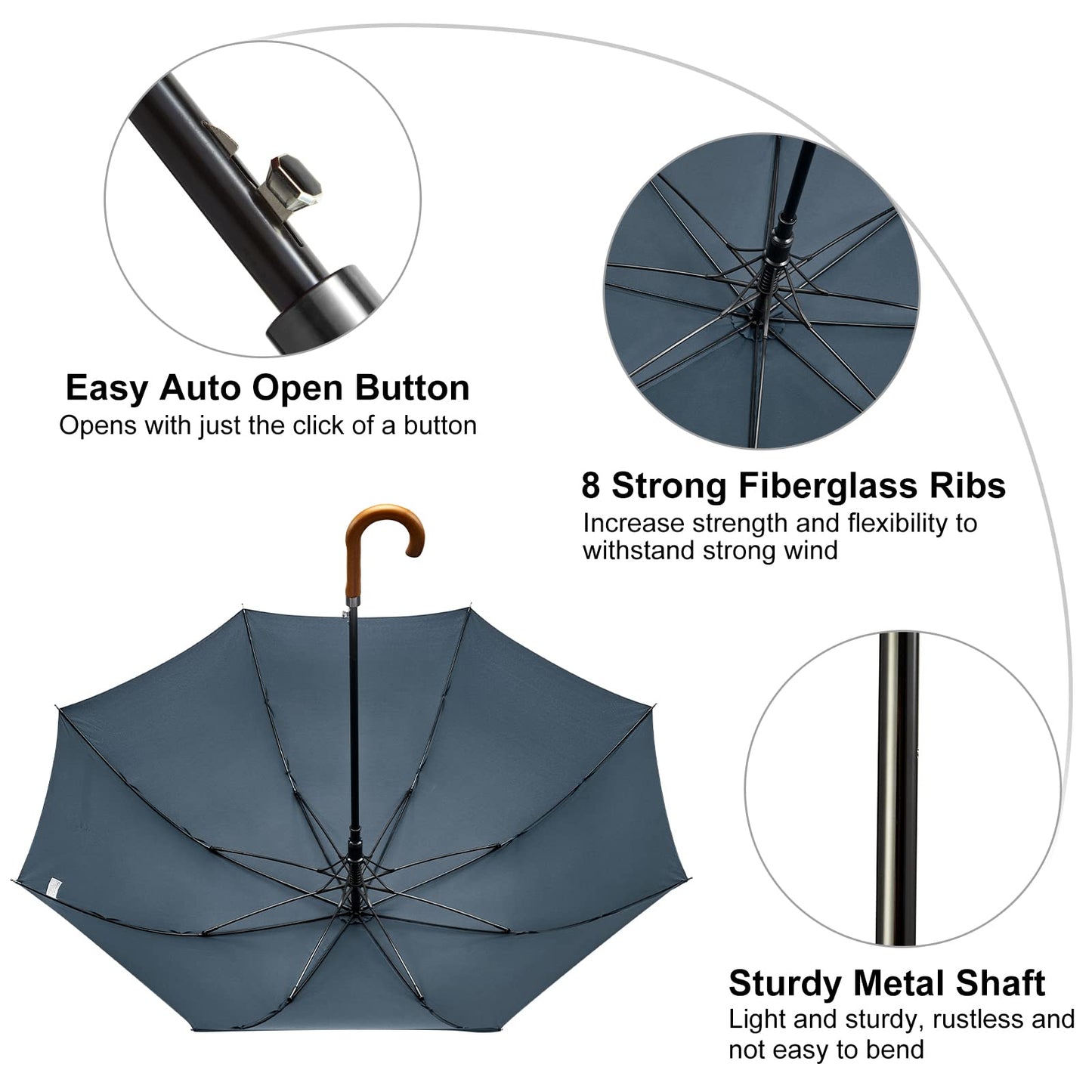 Traditional Full Automatic Folding Umbrella Wooden handle Strong