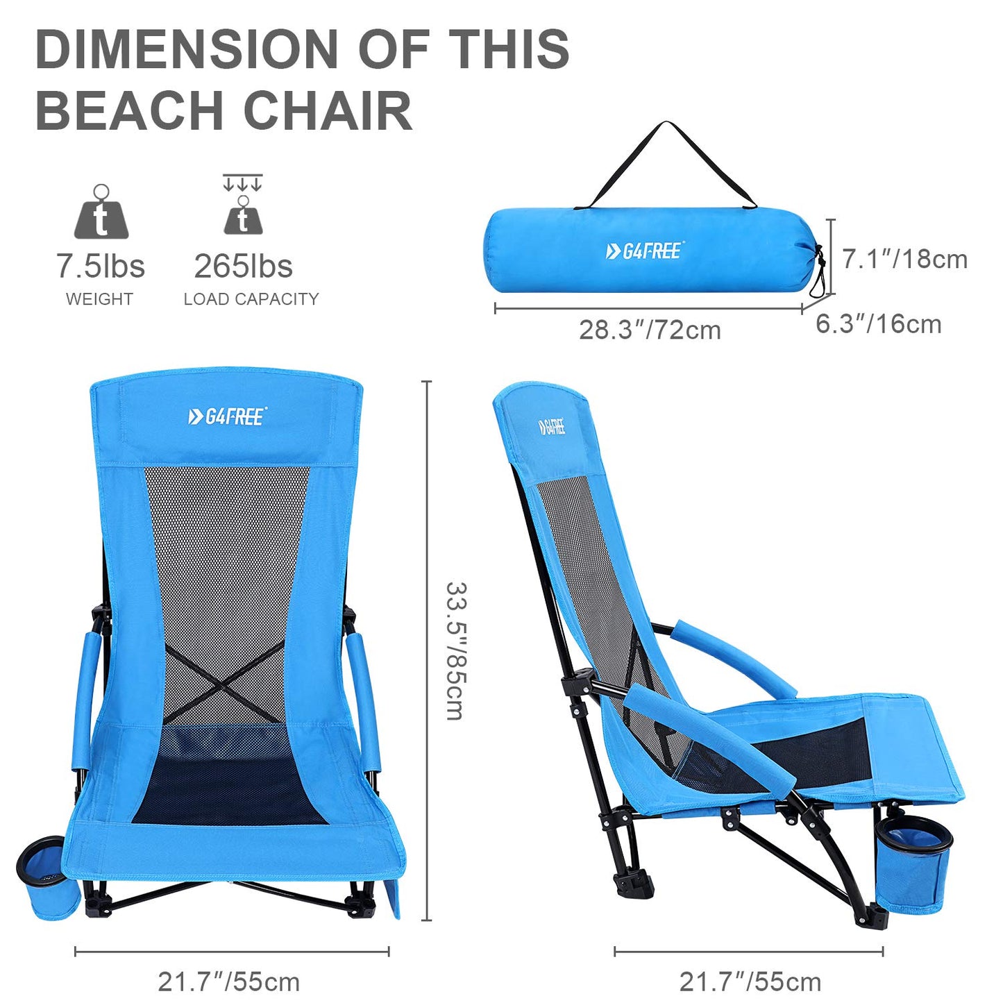 G4Free Low Sling Folding Portable Beach Chair