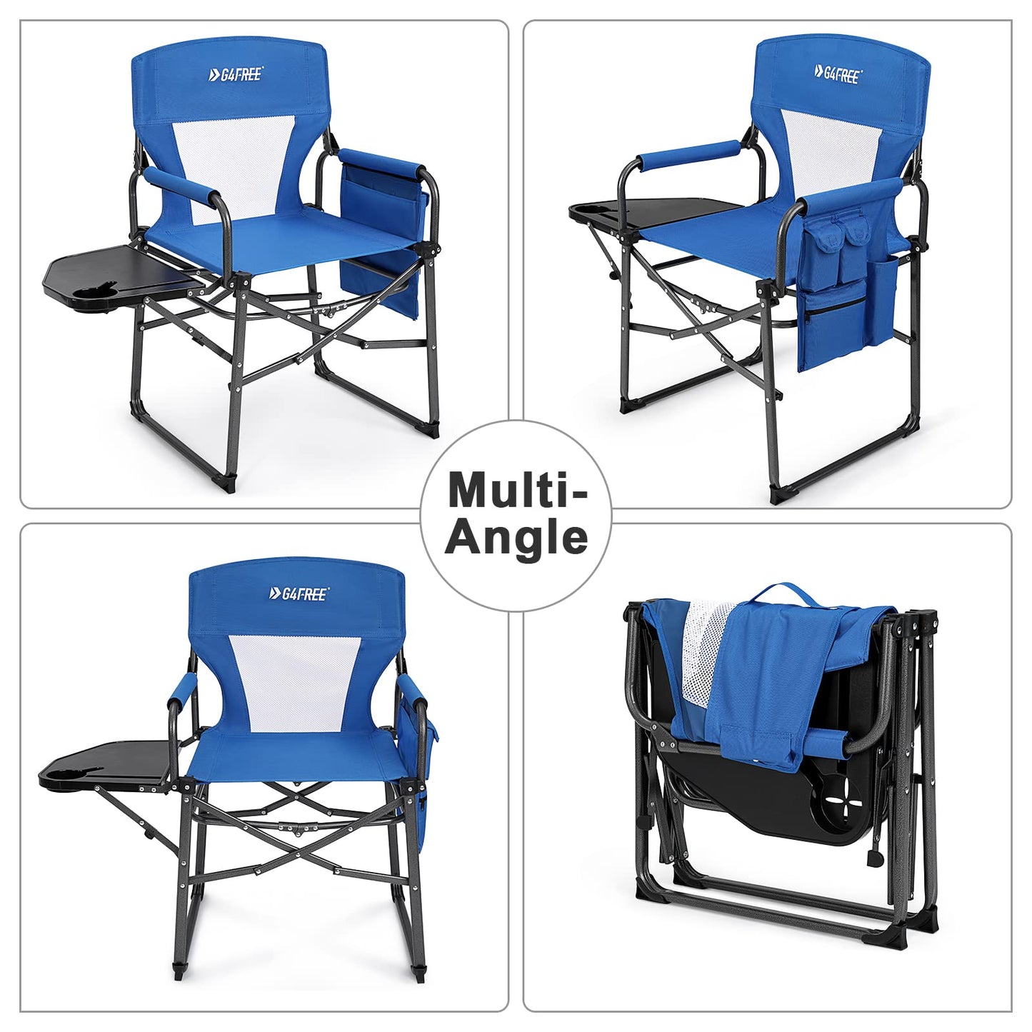 G4Free Heavy Duty Foldable Camping Chairs with Side Table Supports 300LBS