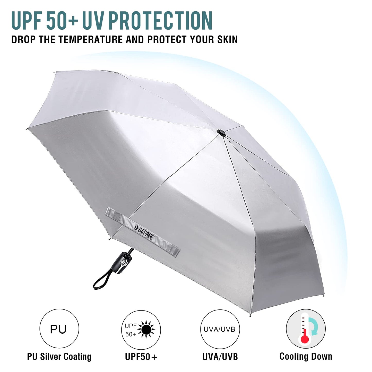 G4Free 46 Inch Auto Open UPF 50+ UV Protection Large Travel Umbrella