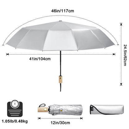 G4Free 46 Inch UPF 50+ UV Protection Large Travel Umbrella with Wooden Handle
