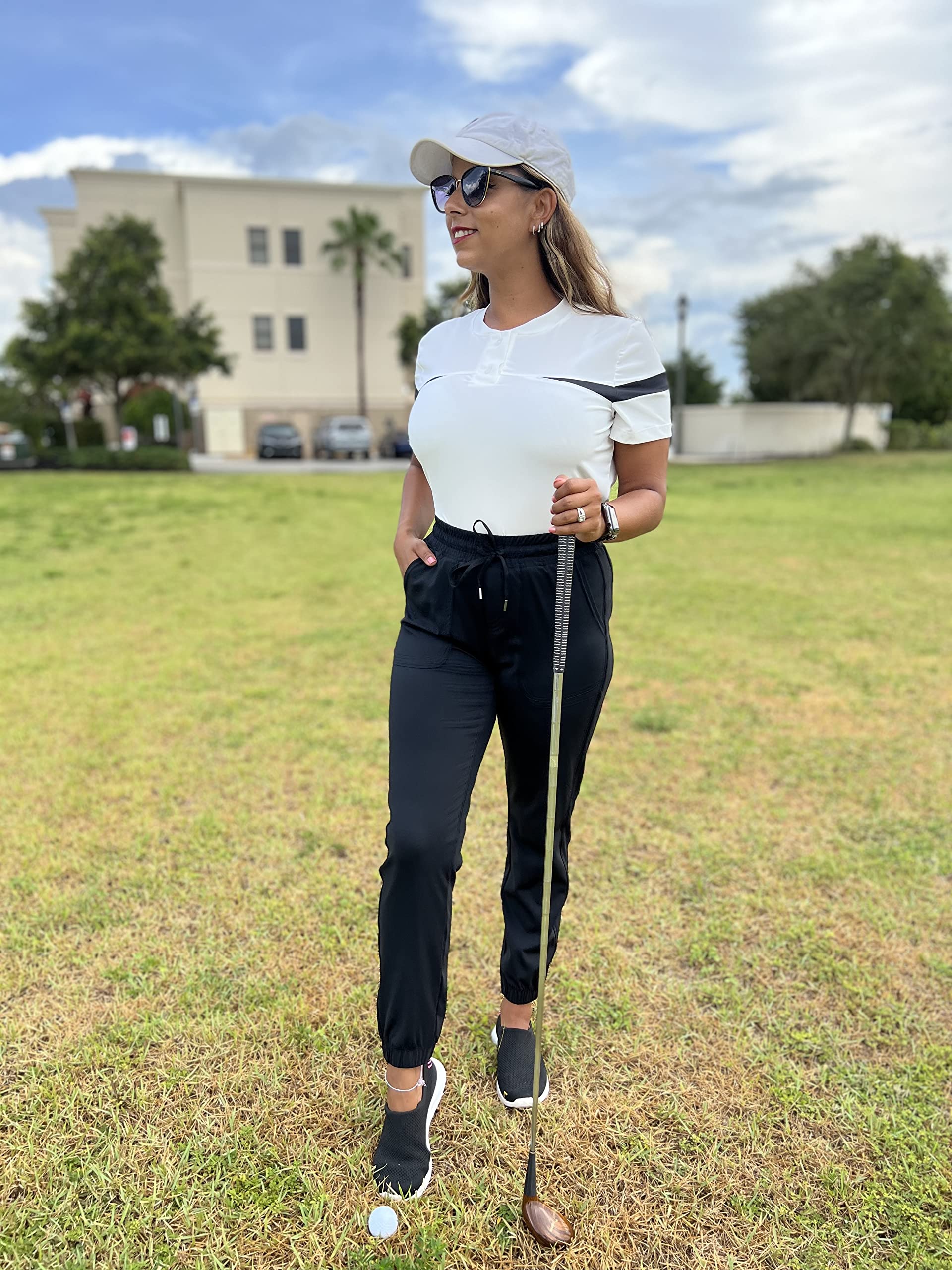 G4Free Women's Bootcut Golf Capris with Pockets Bootleg Crop Yoga Casual  Pants Drawstring Black Small