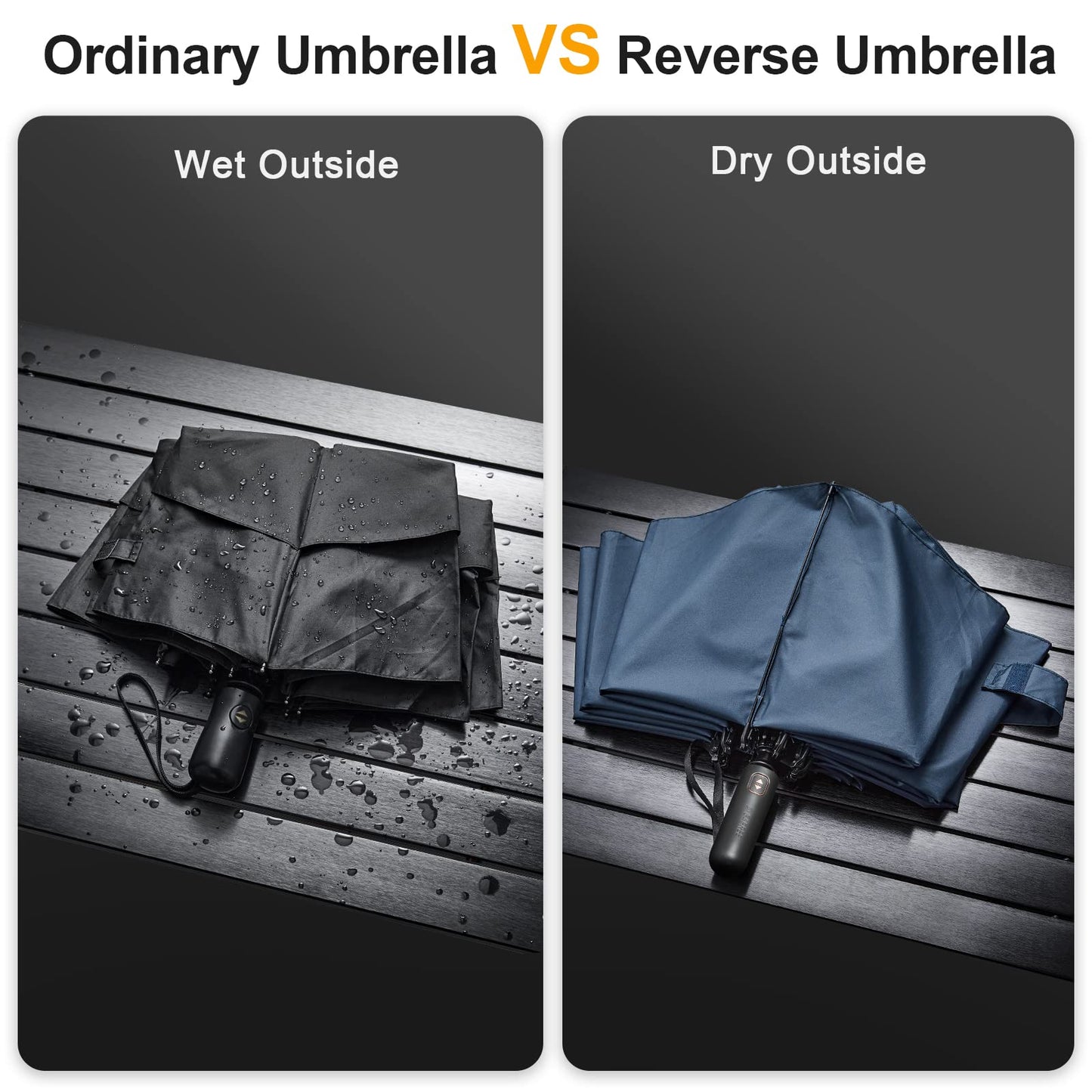 G4Free 62 Inch Large 10 Ribs Compact Reverse Windproof Umbrella