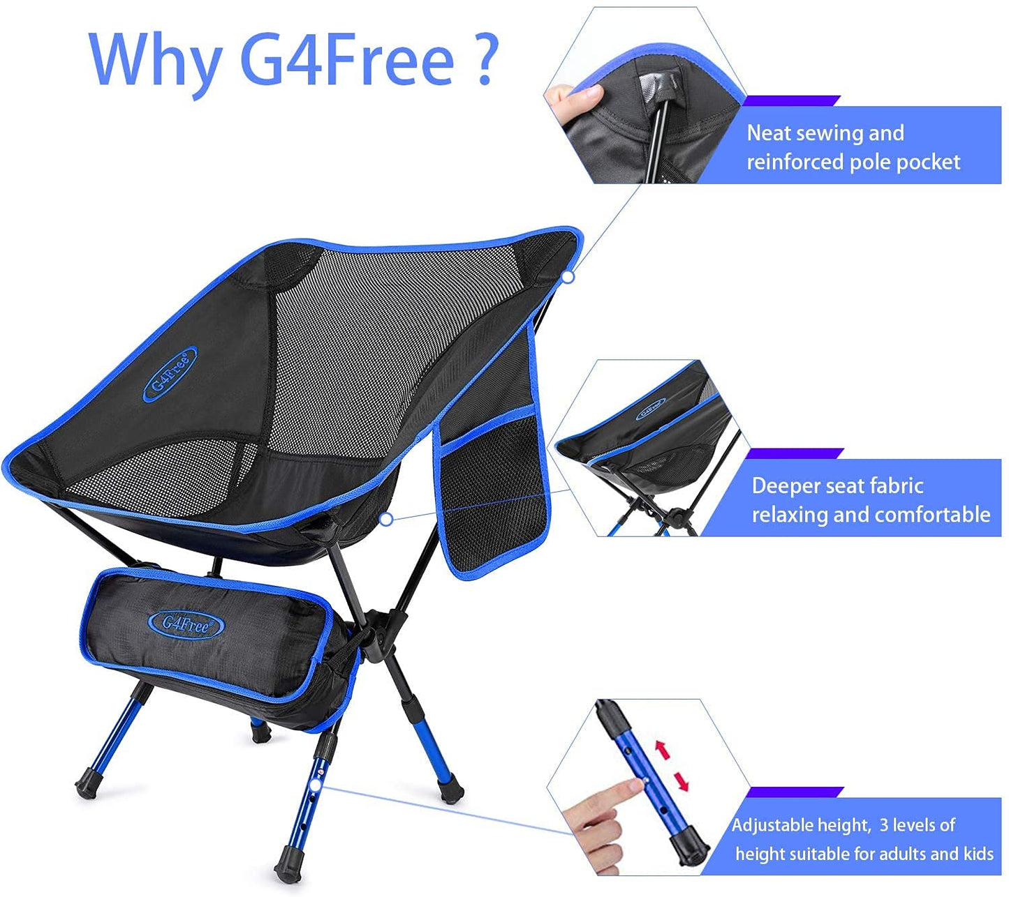 G4Free Ultralight Adjustable Height Folding Camping Chair
