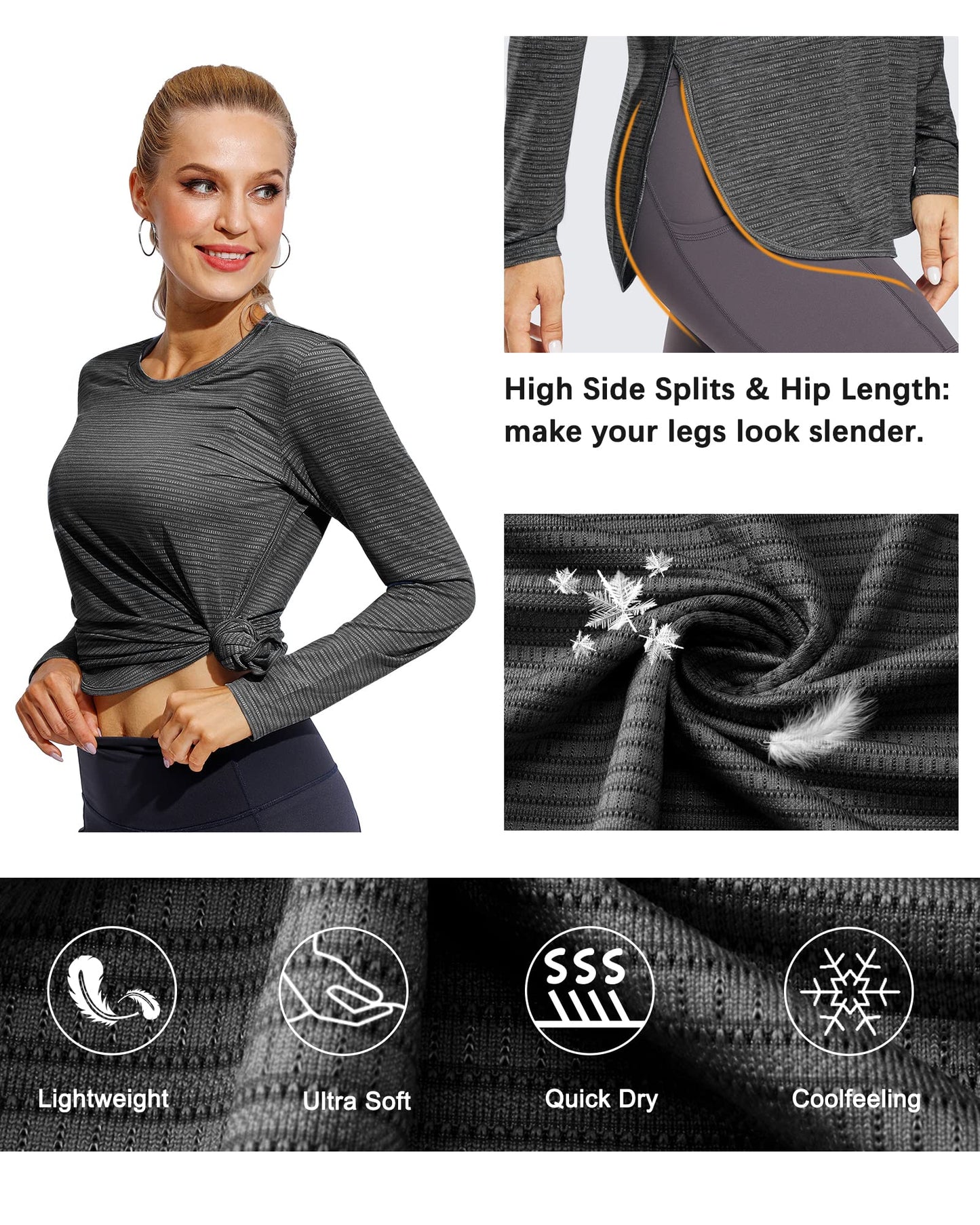 Quick Dry Scoop Neck UV Long Sleeve Workout Tops