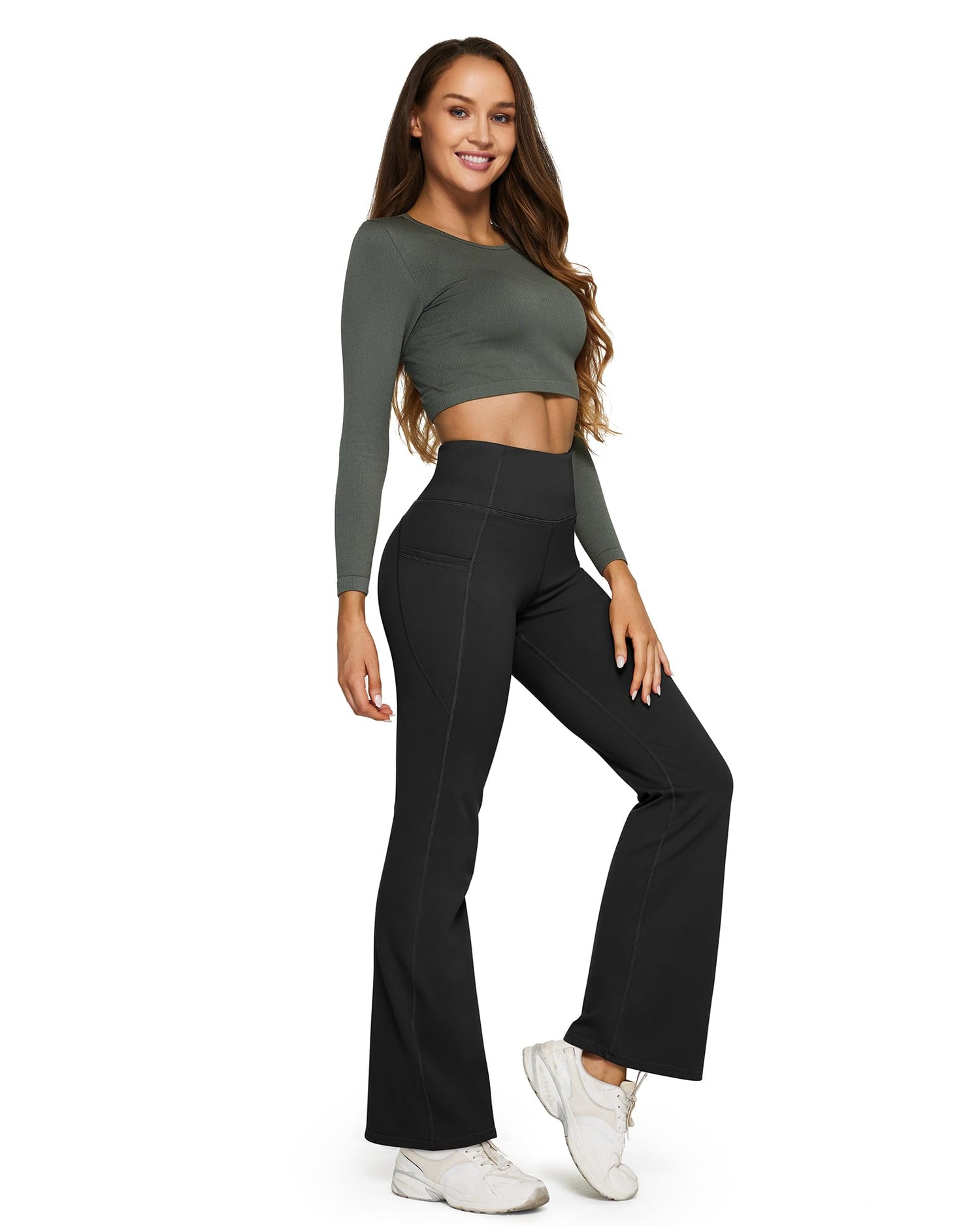 Fleece Lined High-Waist Casual Flare Pants