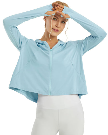 G4Free Women's UV Protection Jacket SPF Long Sleeve UPF 50+ Hiking Cropped Sun Shirt