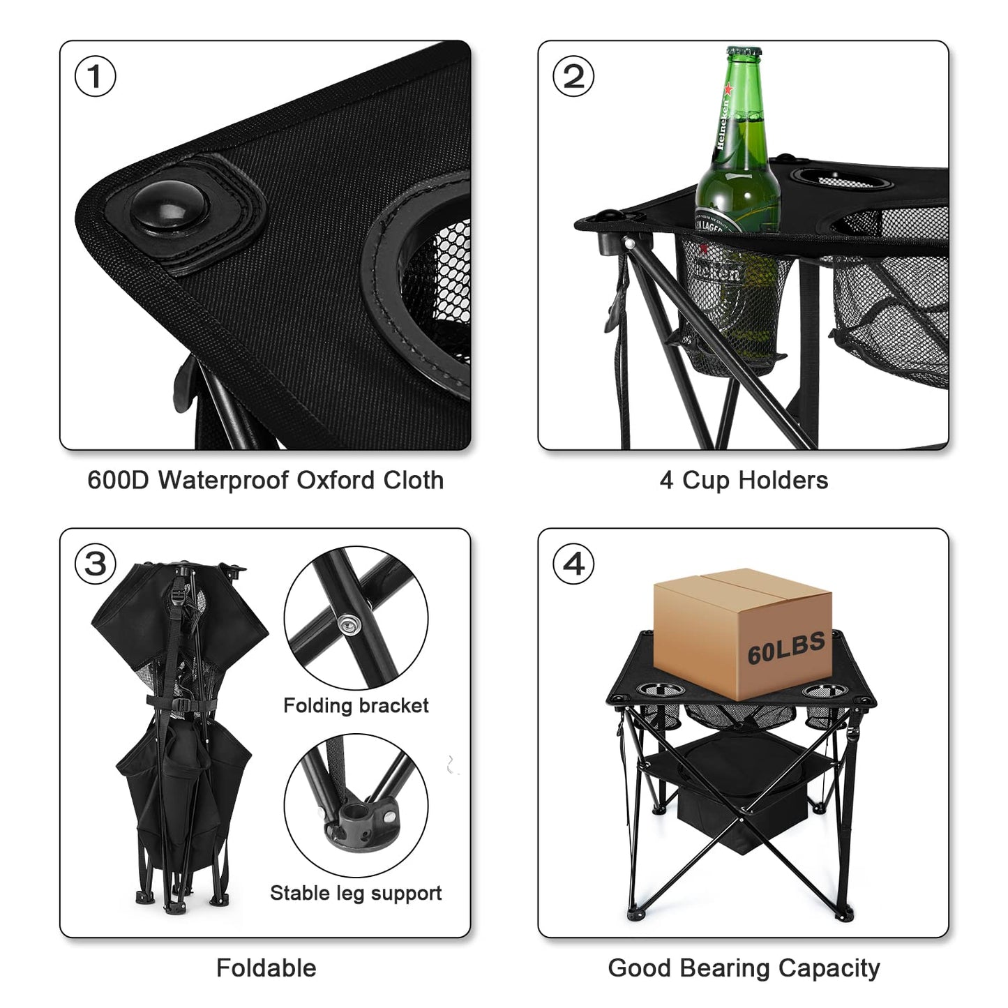 G4Free Canvas Camping Tables Portable Tailgate Table with 4 Drink Holders and Storage Bag