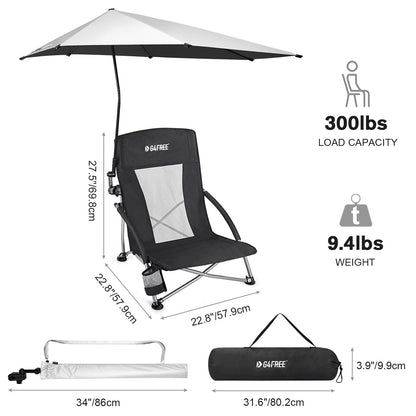 G4Free Beach Chair with UPF 50+ Adjustable Beach Umbrella