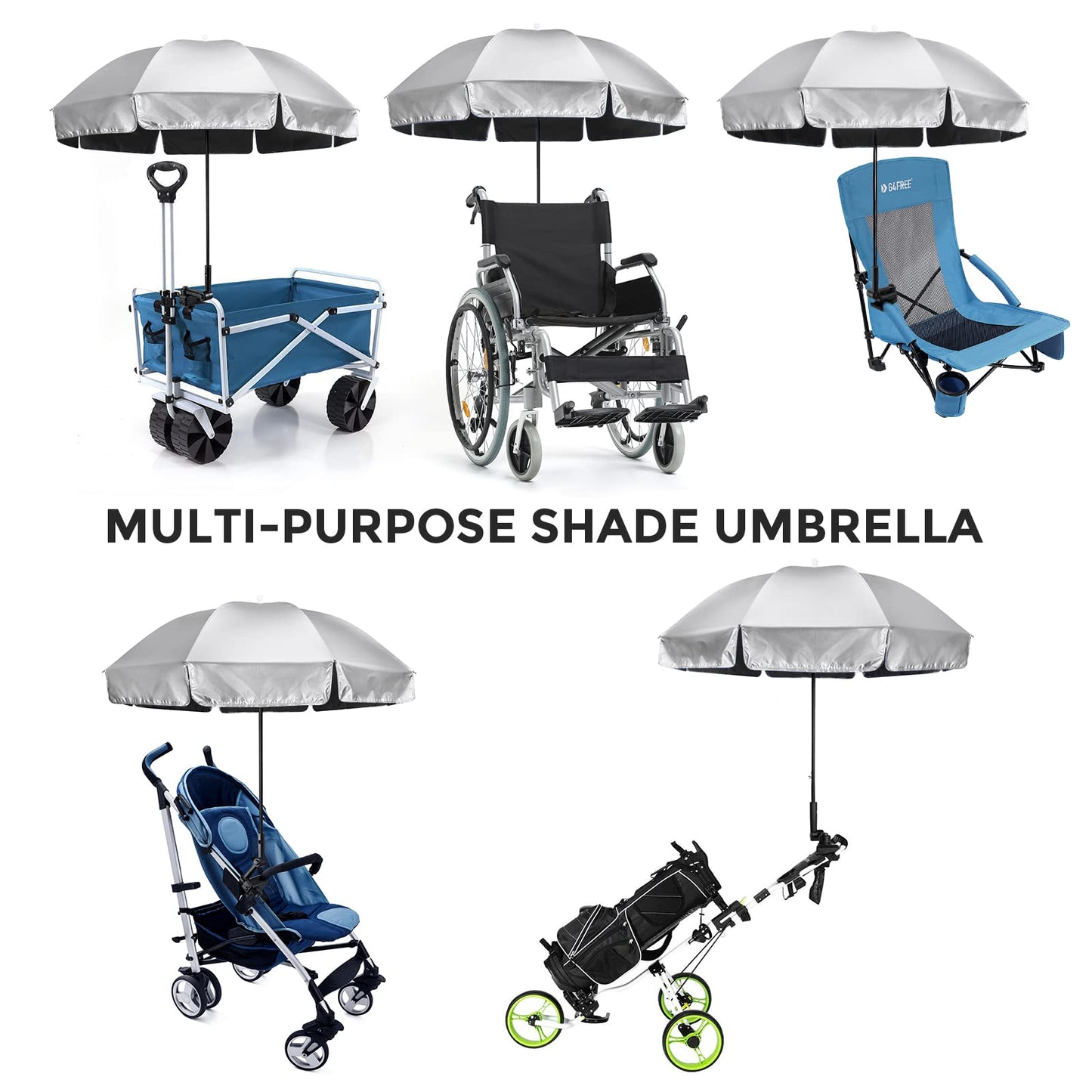 G4Free Universal Clamp On Umbrella Adjustable Outdoor UV Protection Beach Chair Umbrella