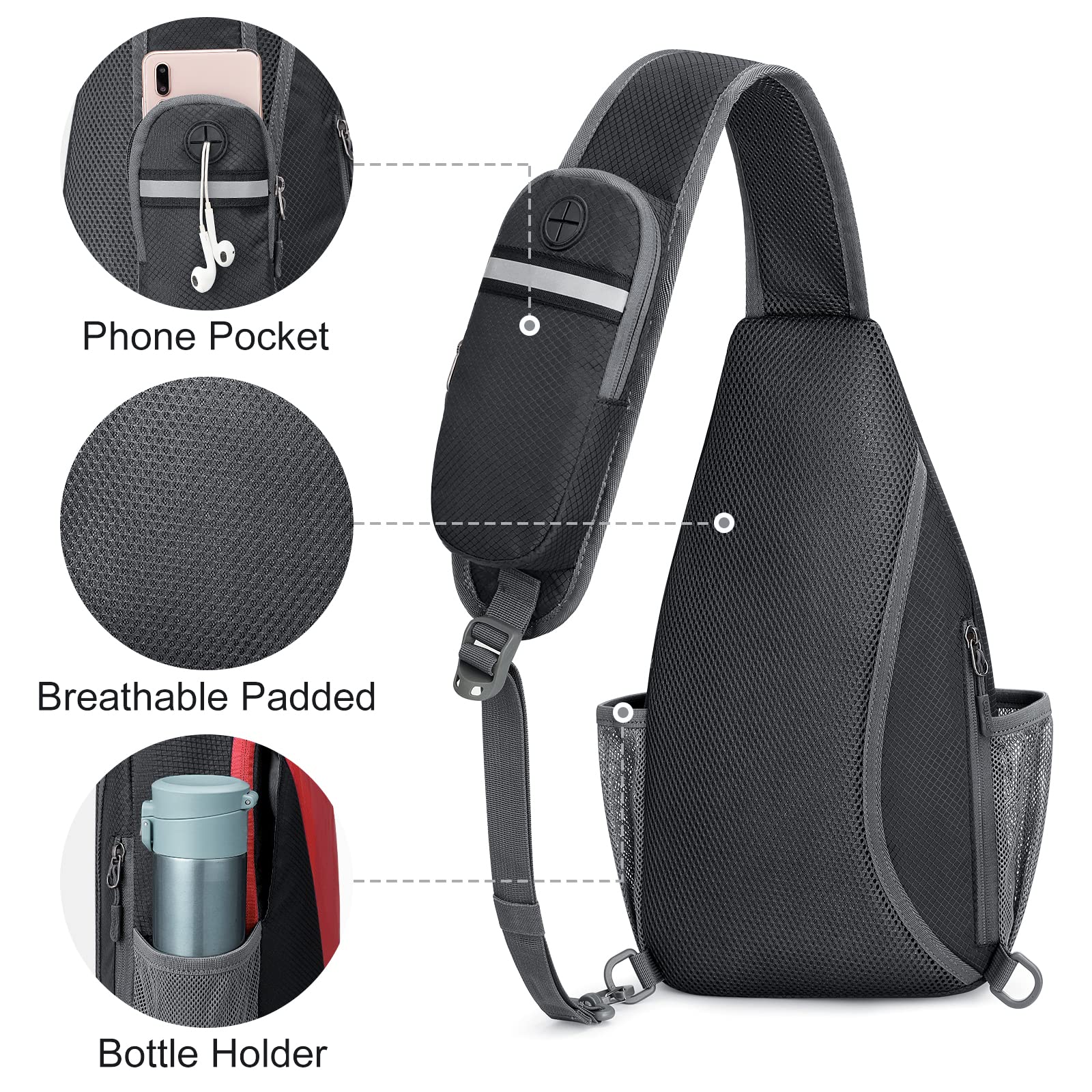 G4Free Sling Bag RFID Blocking Sling Backpack Crossbody Chest Bag Daypack  for Hiking Travel(Black)