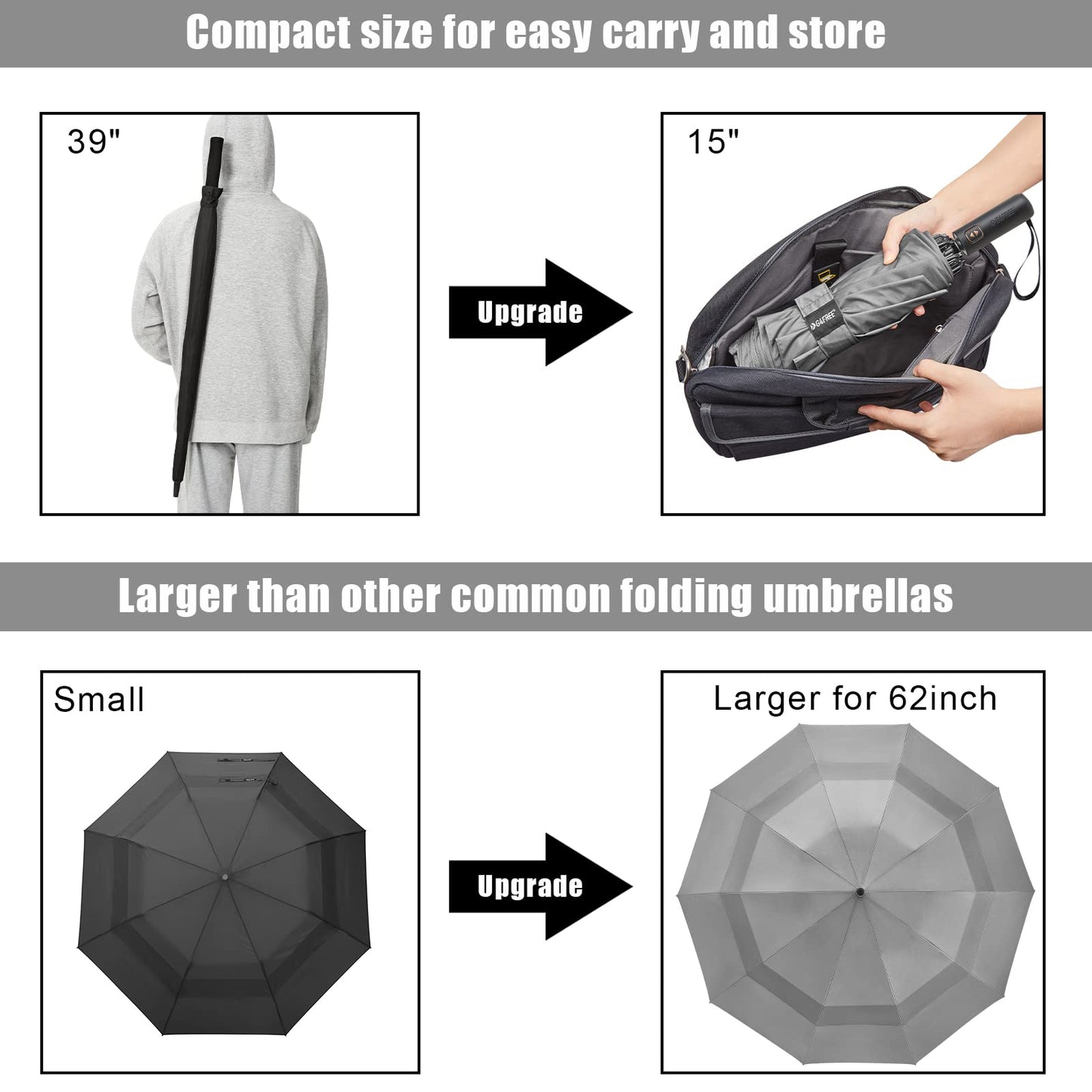 G4Free 62 Inch Large 10 Ribs Compact Reverse Windproof Umbrella