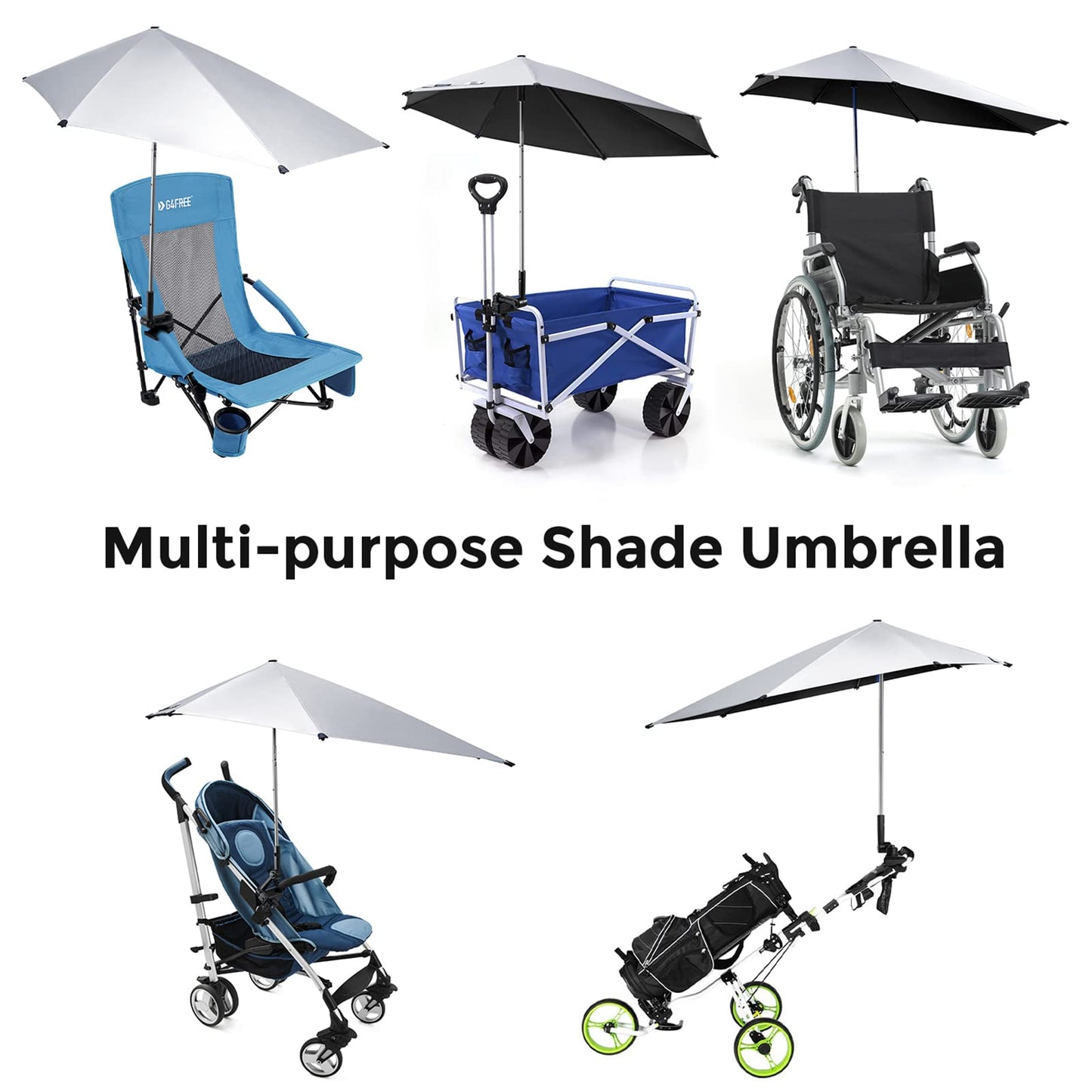 G4Free UPF 50+ Height Adjustable Chair Umbrella with Universal Clamp