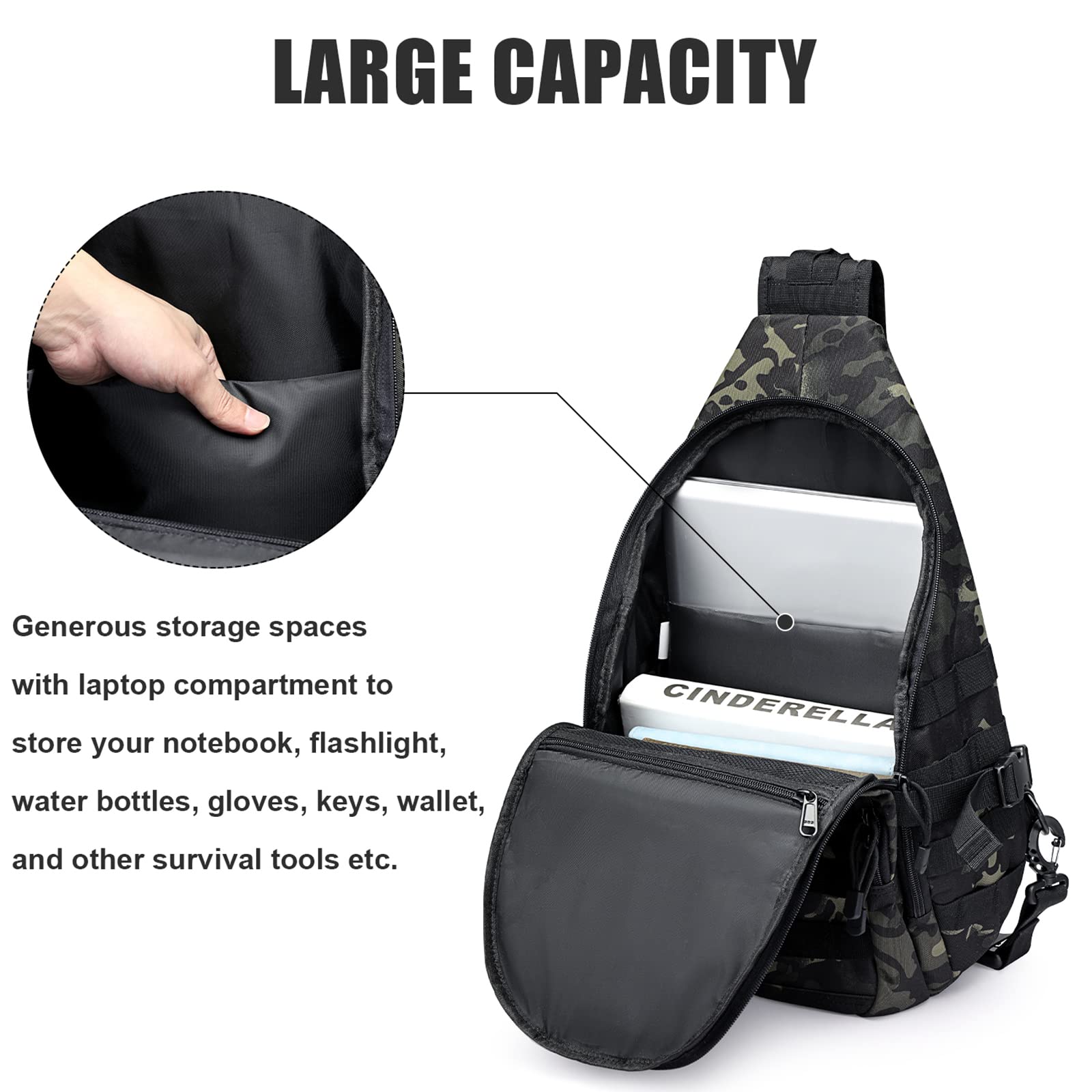 G4Free Tactical Sling Bag Fishing Tackle Storage Bag Water Resistant  Fishing Backpack with Rod Holder Outdoor Shoulder Backpack Cross Body