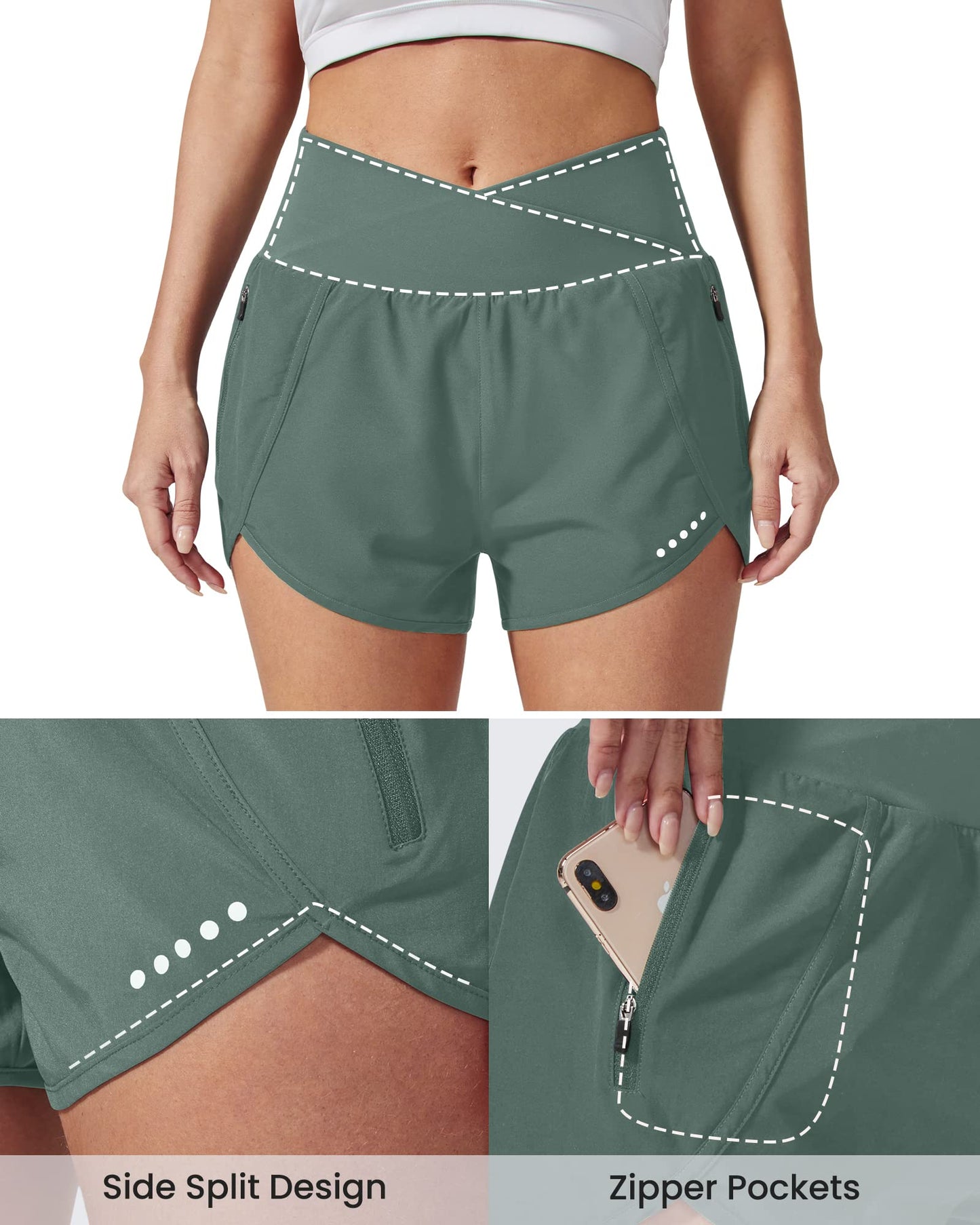 G4Free Womens Running Shorts with Zipper Pockets