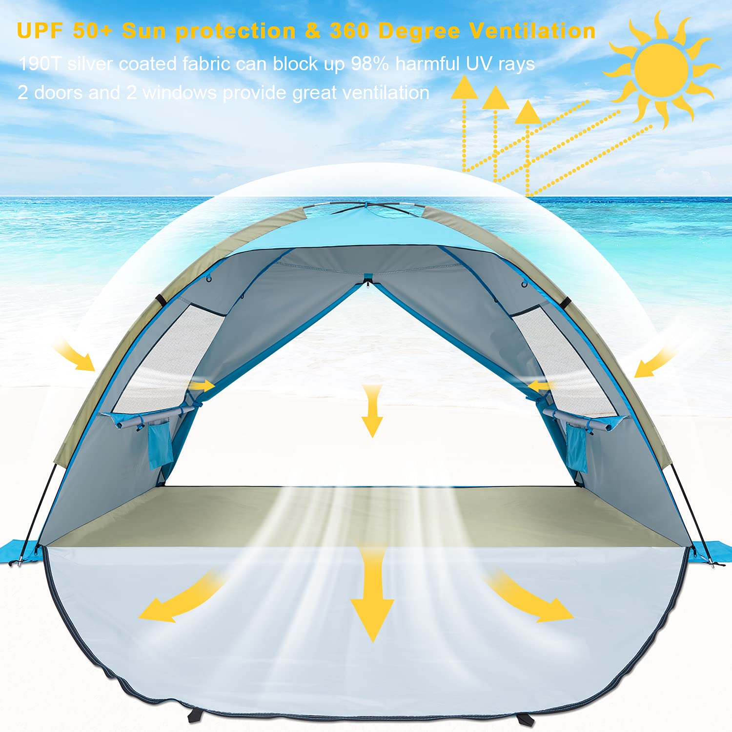 G4Free 3-4 Person Pop up Beach Tent