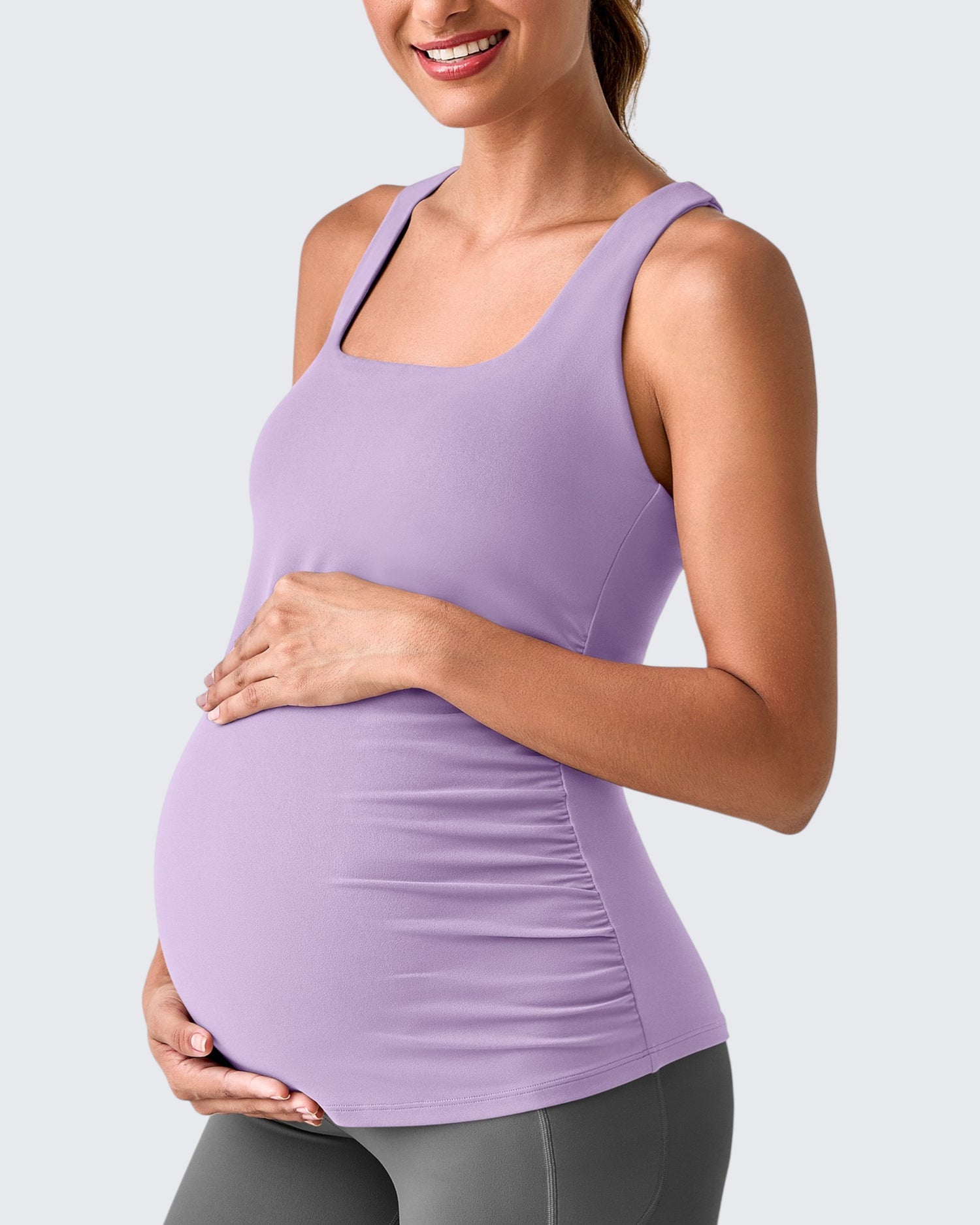 Square Neck Ruched Pregnancy Workout Tanks