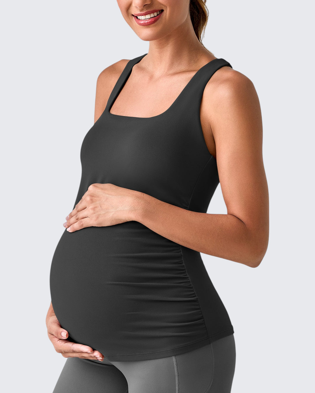 Square Neck Ruched Pregnancy Workout Tanks