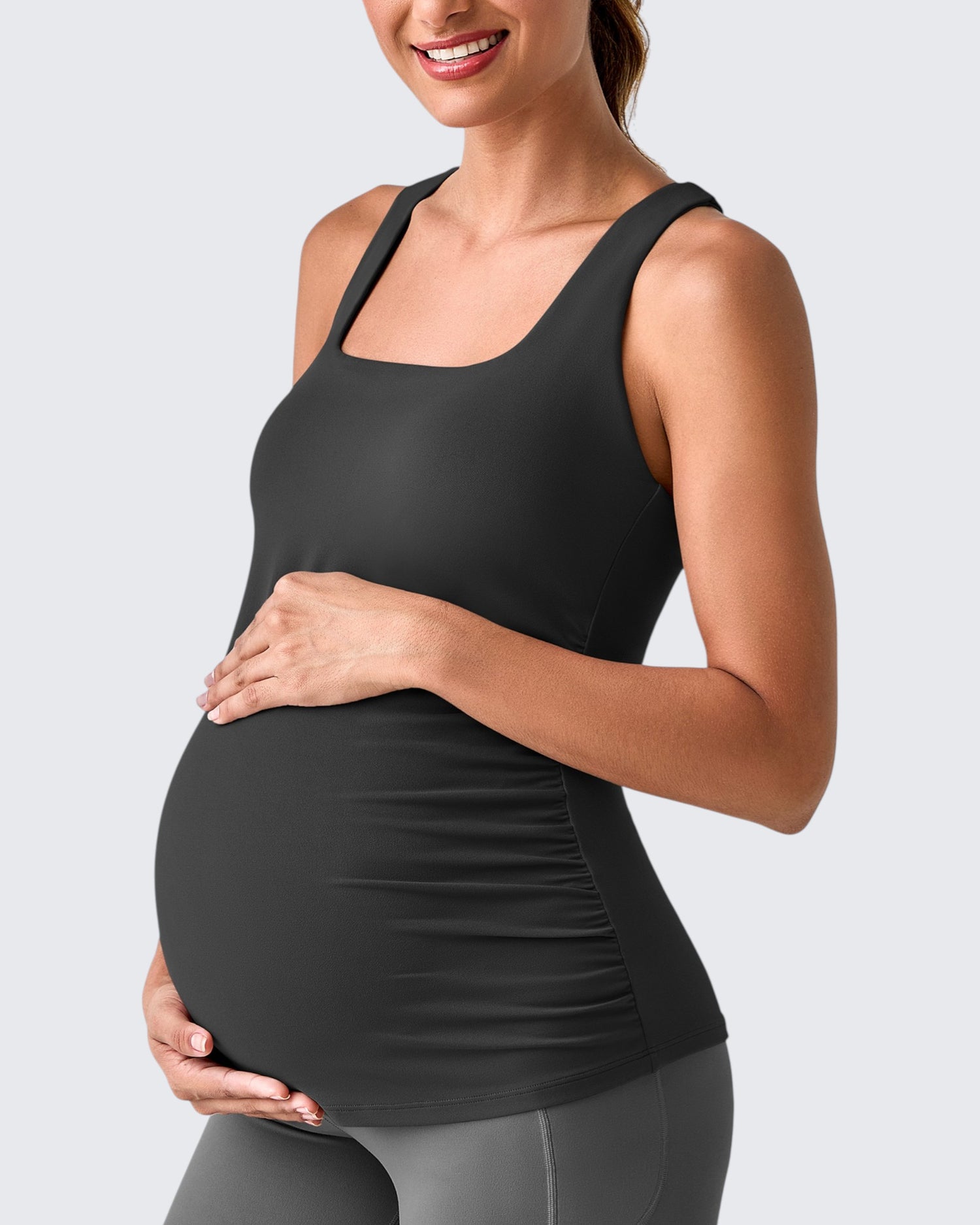 Square Neck Ruched Pregnancy Workout Tanks
