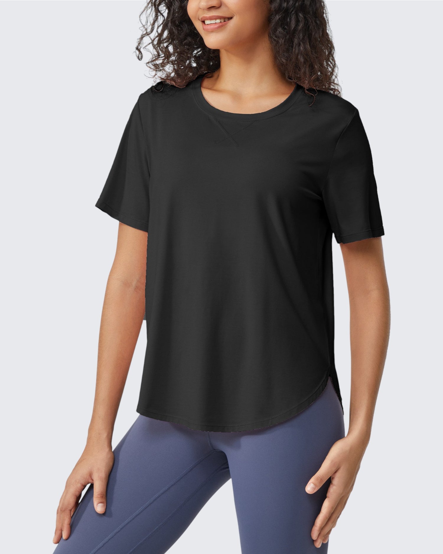 Loose Hip Length Short Sleeve Workout Tops