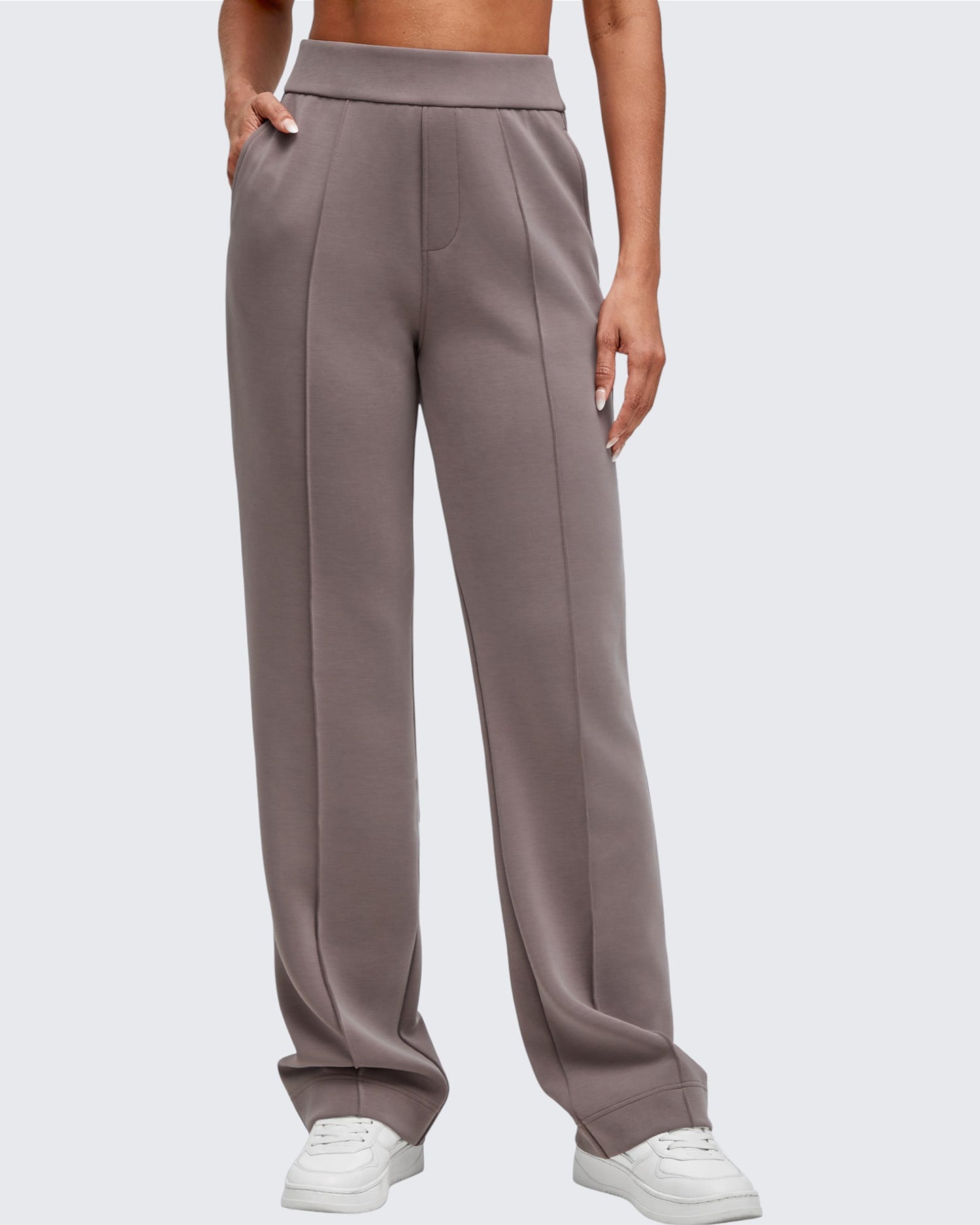 Smoofit Straight Leg Elastic High Waist Dress Pants