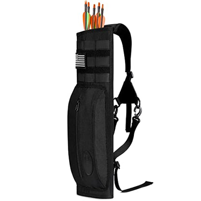 G4Free Archery Back Arrow Quiver with Molle System Canvas Shoulder Hanged Hunting Target Holder with Pocket for Shooting Target Practice