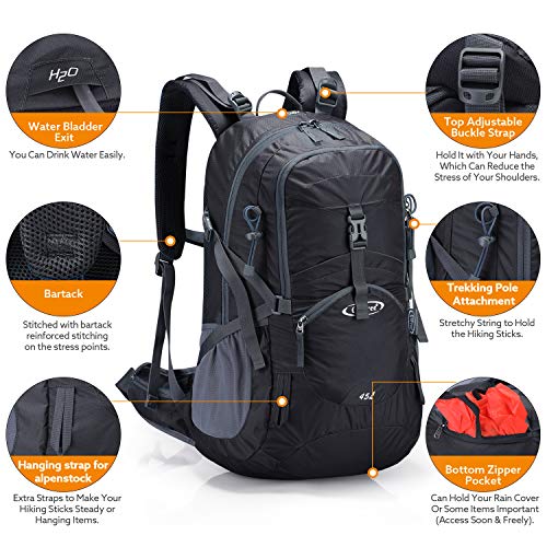 G4Free Activewear - G4Free 45L Waterproof Hiking Travel Backpack with Rain Cover -D02V648A-D02V648B-D02V648C-D02V648D